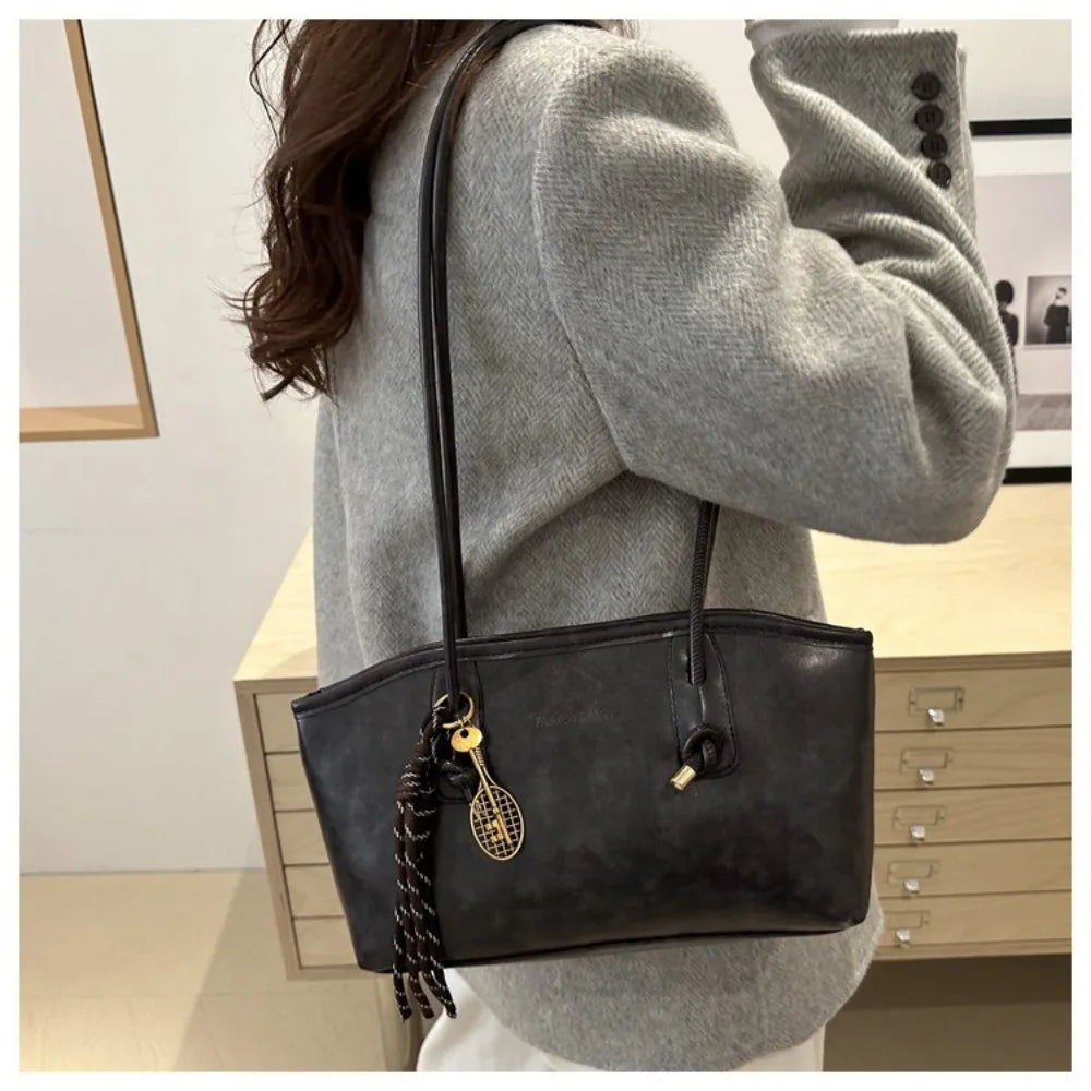 Y2K Trend PU Leather Work Shoulder Bag Large Capacity Simple Female Crossbody Bag Solid Color Commuting Bag Women Female