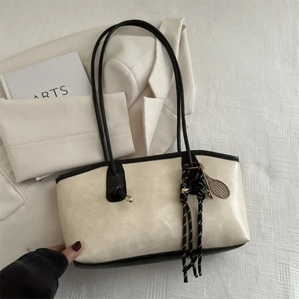 Y2K Trend PU Leather Work Shoulder Bag Large Capacity Simple Female Crossbody Bag Solid Color Commuting Bag Women Female