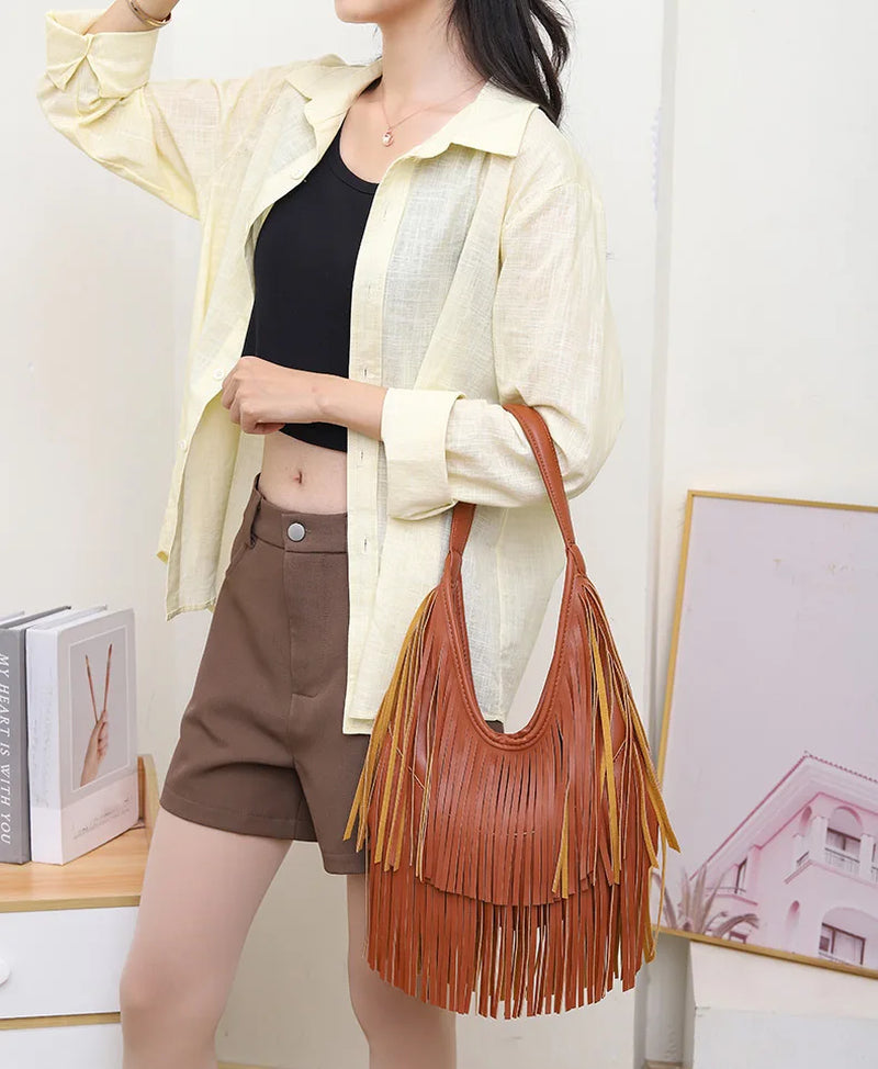Long Tassels Women Handbag Fashion Shoulder Bags for Ladies Hand Bag Soft PU Leather Casual Hobos Armpit Bag Female Tote
