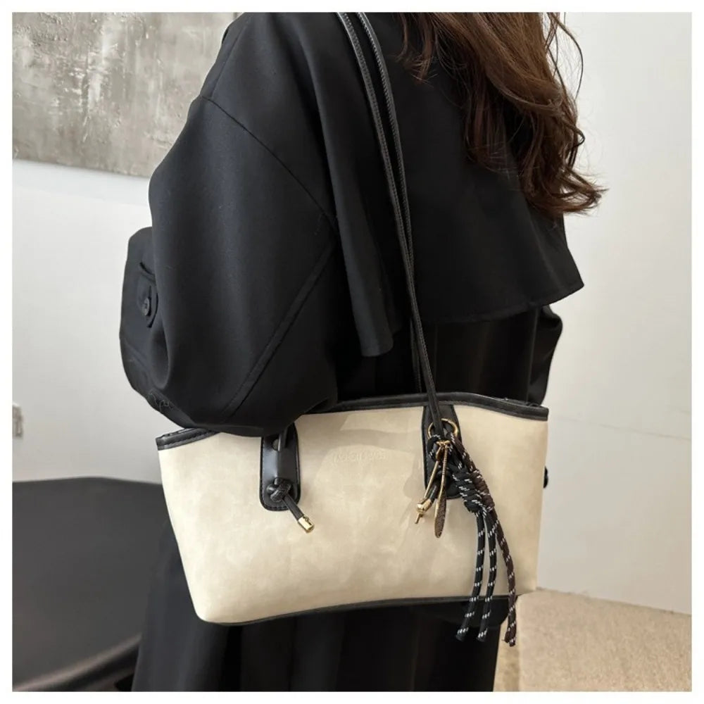 Y2K Trend PU Leather Work Shoulder Bag Large Capacity Simple Female Crossbody Bag Solid Color Commuting Bag Women Female