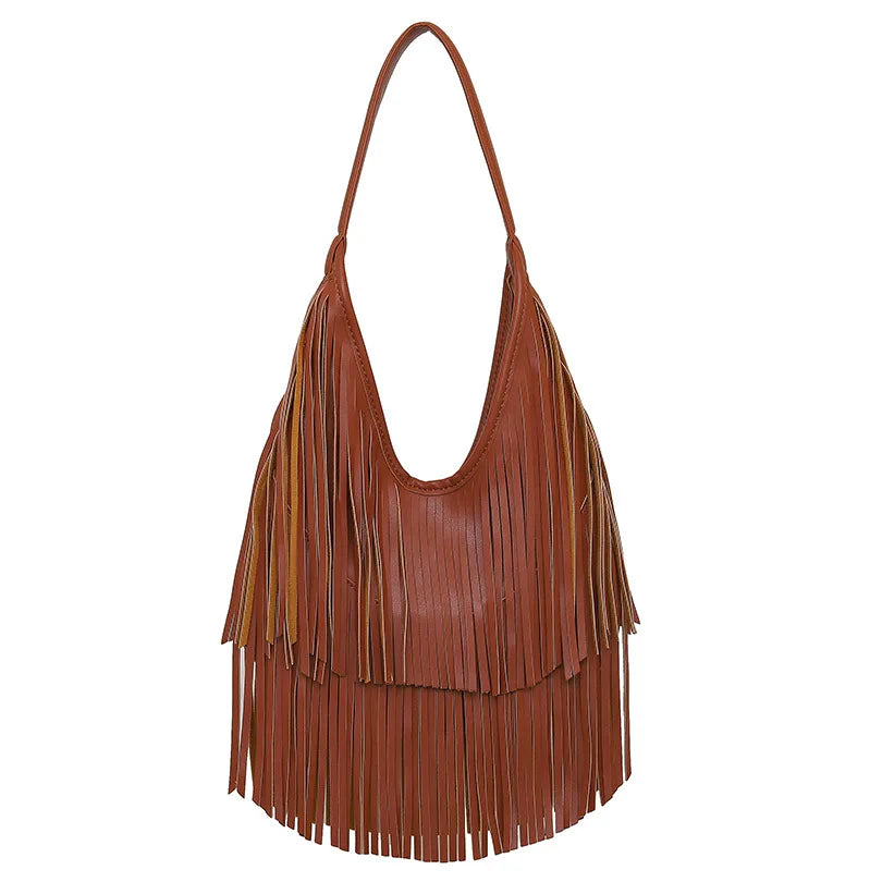 Long Tassels Women Handbag Fashion Shoulder Bags for Ladies Hand Bag Soft PU Leather Casual Hobos Armpit Bag Female Tote