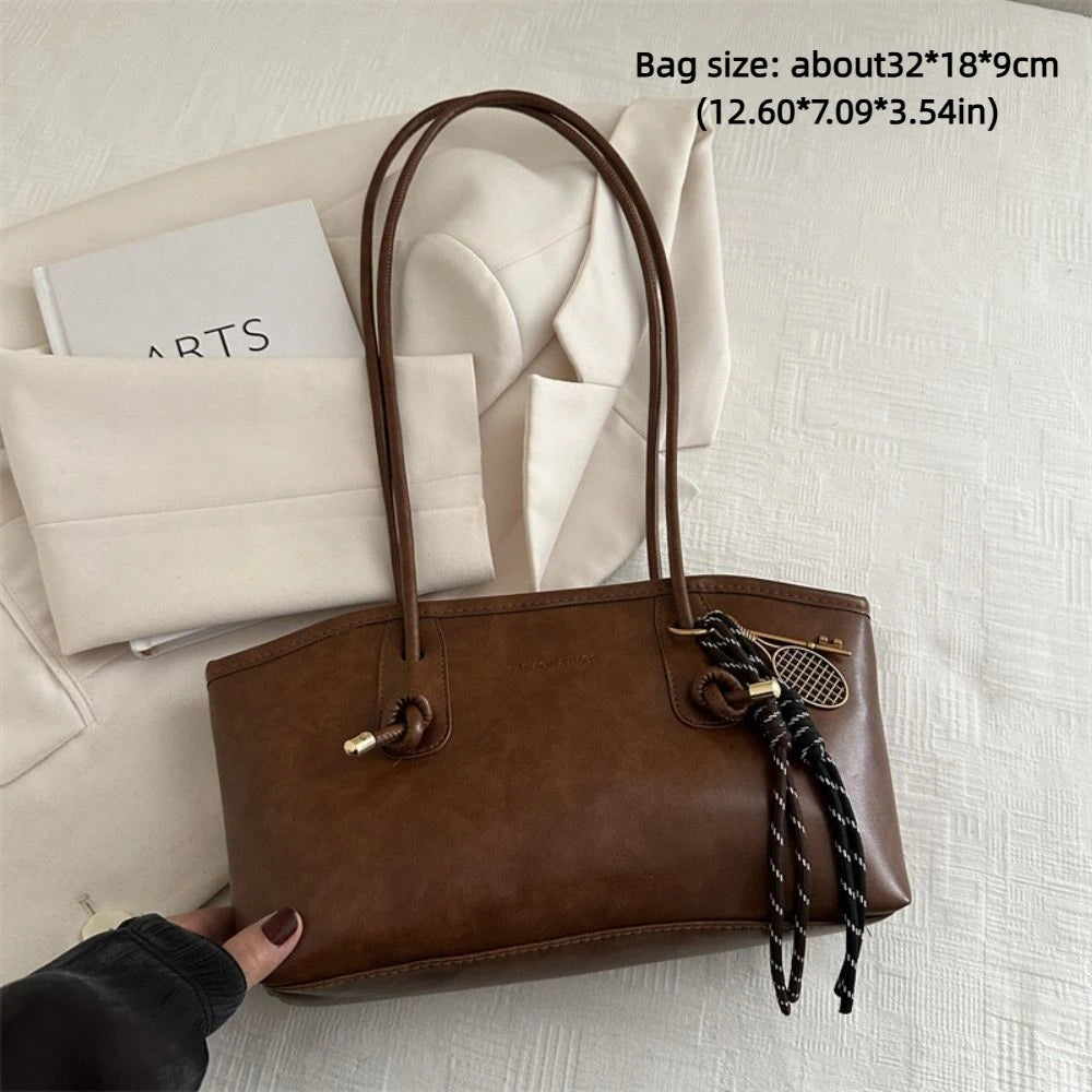 Y2K Trend PU Leather Work Shoulder Bag Large Capacity Simple Female Crossbody Bag Solid Color Commuting Bag Women Female