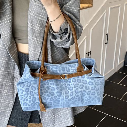 Large Capacity Leopard Print Women'S Tote Bag Commuter Casual Single Shoulder Bag Korean Style PU Material Magnetic Buckle Op...