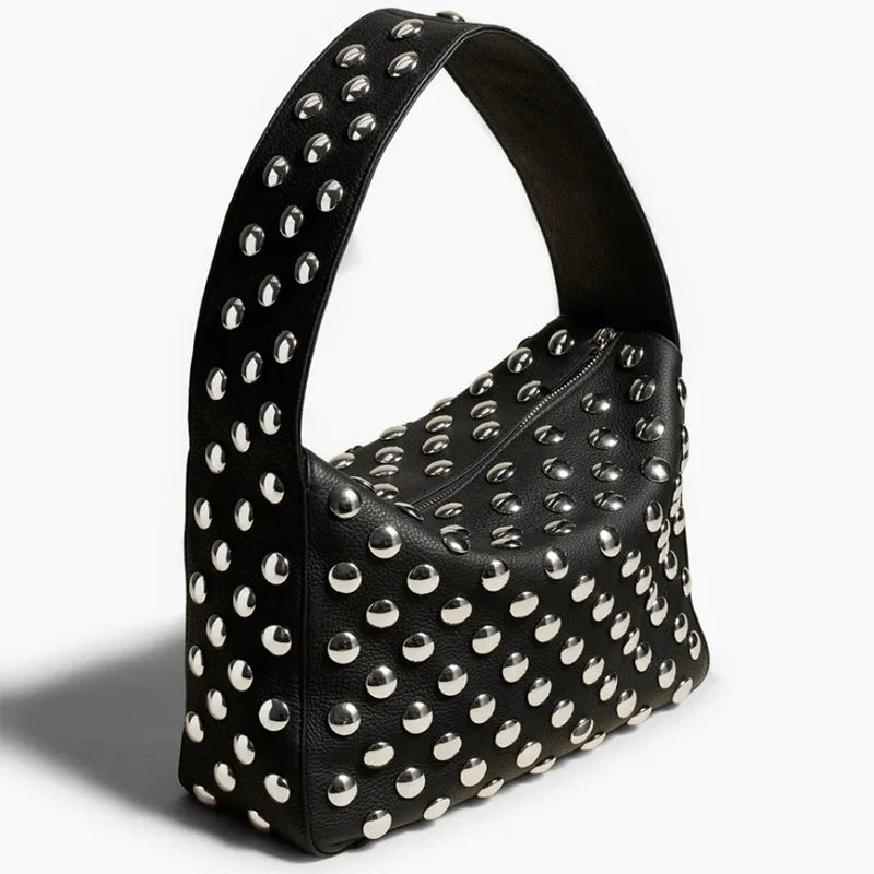 Vintage Rivet Women Handbag,Streetwear Motorcycle Style Purse Metal Stud Shoulder Bag,Punk Heavy Industrial Armpit Tote Bag