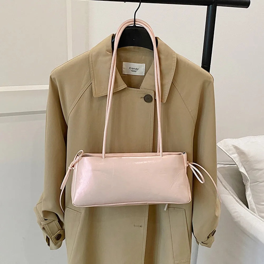 Y2K Trend PU Leather Work Shoulder Bag Large Capacity Simple Female Crossbody Bag Solid Color Commuting Bag Women Female