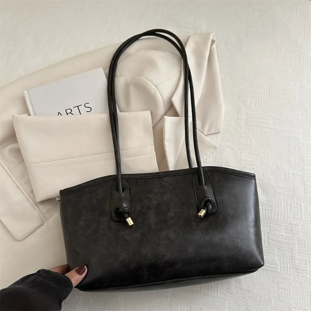 Y2K Trend PU Leather Work Shoulder Bag Large Capacity Simple Female Crossbody Bag Solid Color Commuting Bag Women Female