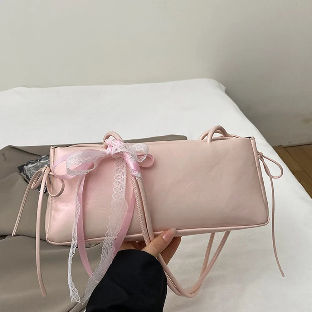 Y2K Trend PU Leather Work Shoulder Bag Large Capacity Simple Female Crossbody Bag Solid Color Commuting Bag Women Female