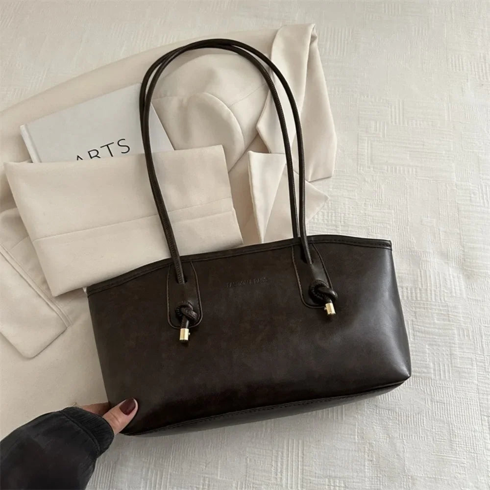 Y2K Trend PU Leather Work Shoulder Bag Large Capacity Simple Female Crossbody Bag Solid Color Commuting Bag Women Female