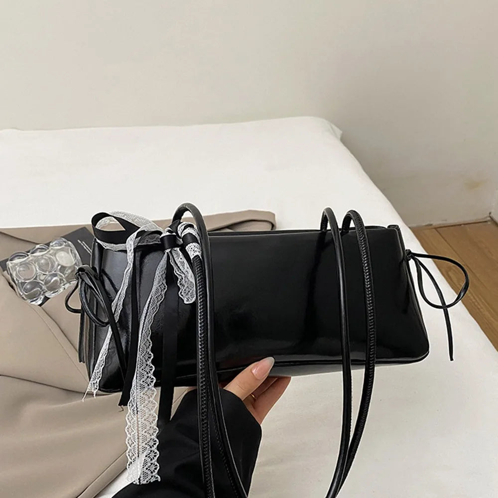 Y2K Trend PU Leather Work Shoulder Bag Large Capacity Simple Female Crossbody Bag Solid Color Commuting Bag Women Female