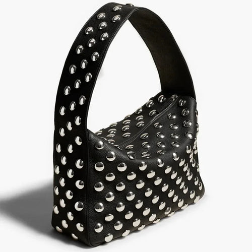 Vintage Rivet Women Handbag,Streetwear Motorcycle Style Purse Metal Stud Shoulder Bag,Punk Heavy Industrial Armpit Tote Bag